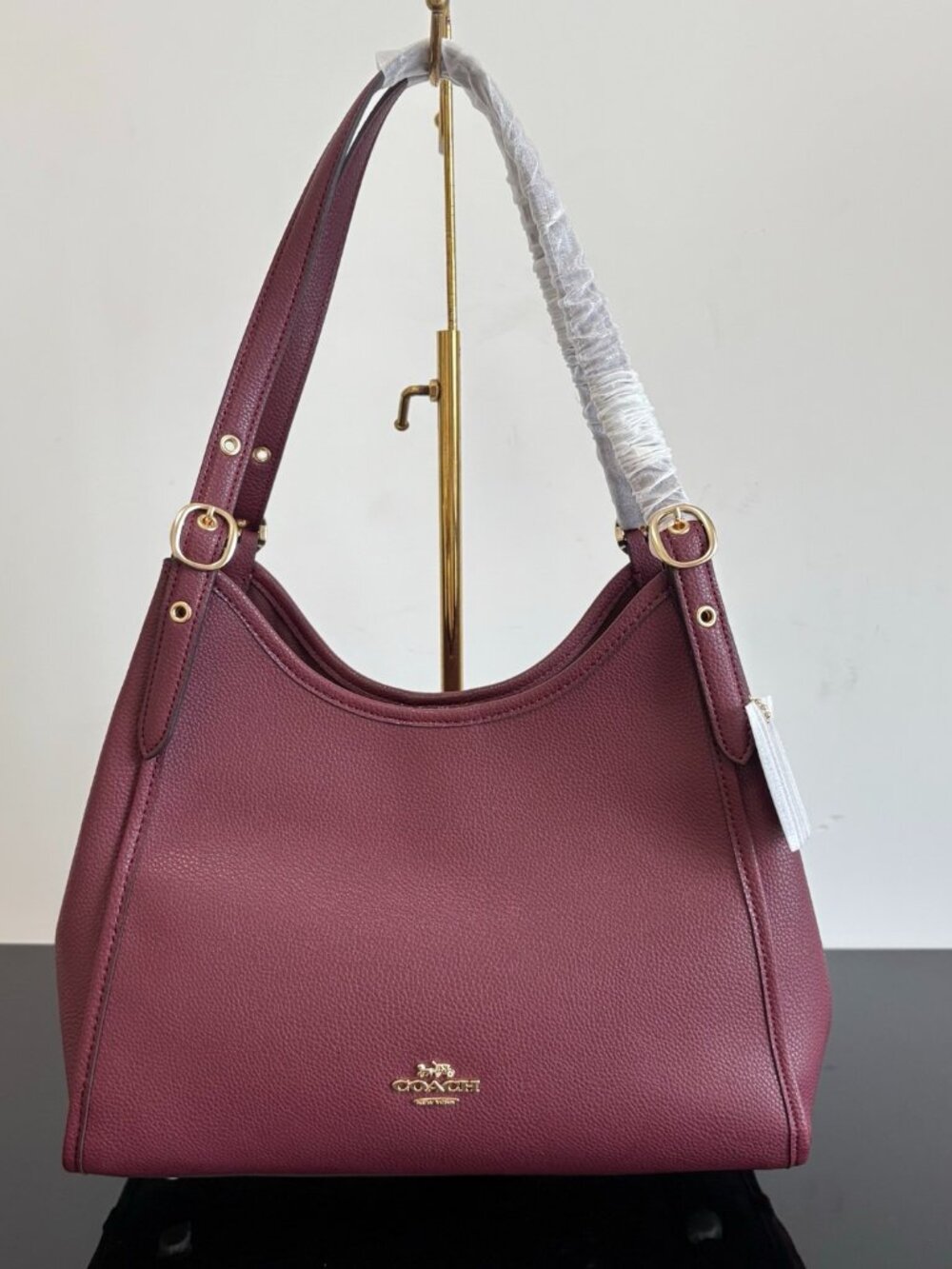 Coach Burgundy Pebbled Leather Hobo Shoulder Bag